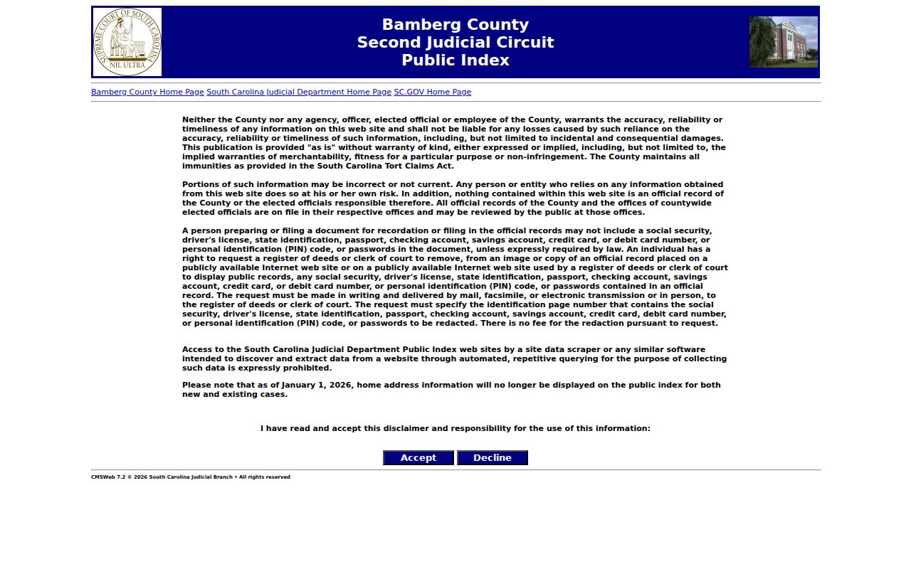 Bamberg County public index used after Bamberg criminal cases move to county court