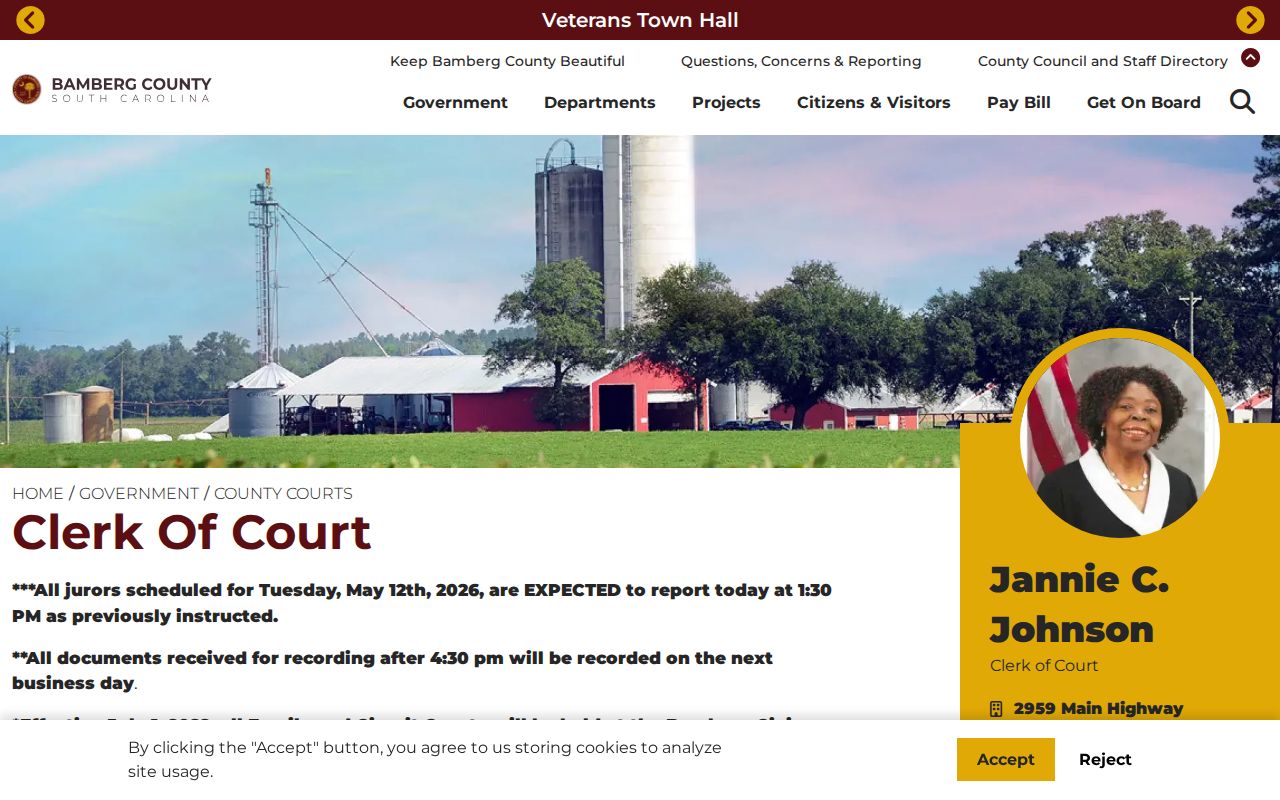Bamberg County criminal court cases Clerk of Court page
