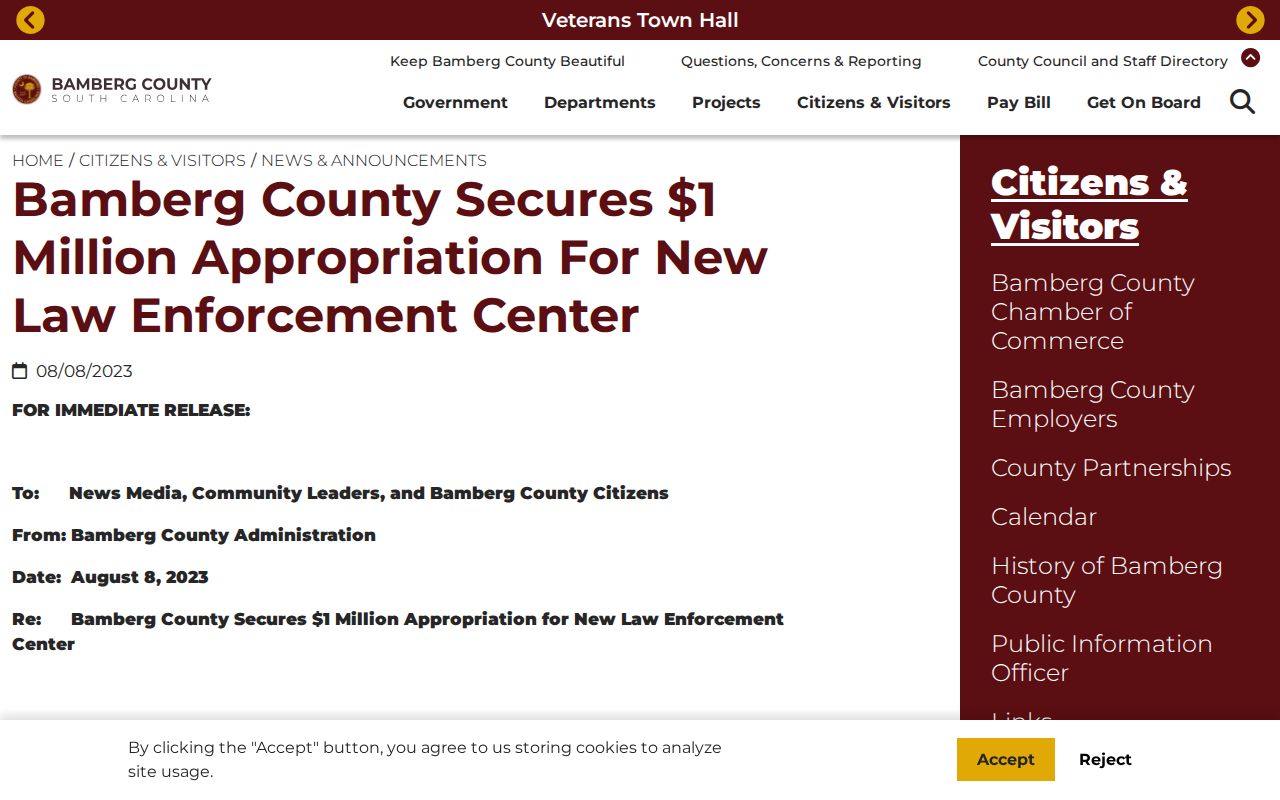 Bamberg County criminal record Ed Darnell Law Enforcement Center