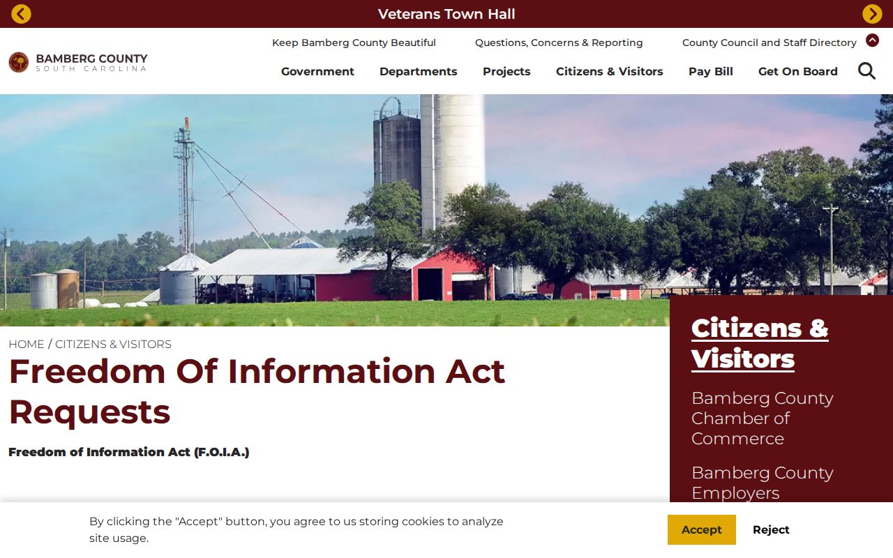 Bamberg County criminal record FOIA request instructions